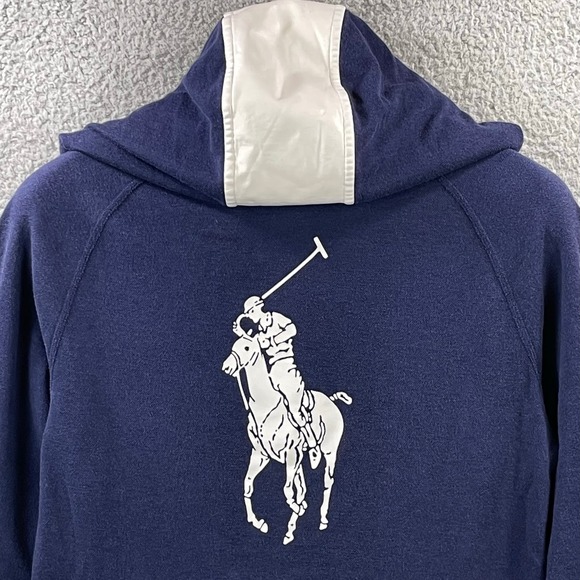 Polo Ralph Lauren Youth Hoodie Big Pony Logo Faux Leather Pullover Large 14 16 - Picture 2 of 10